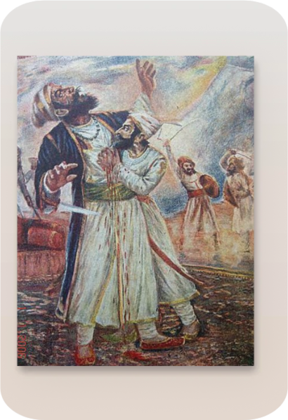 A painting from the 1920s depicts Shivaji injuring Afzal Khan - Metal Poster